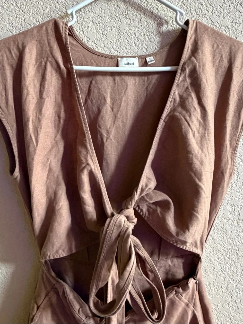 Wilfred Aritzia Women Size 0 Brax Linen Blend Jumpsuit Wrap Top Nutmeg Wide Leg